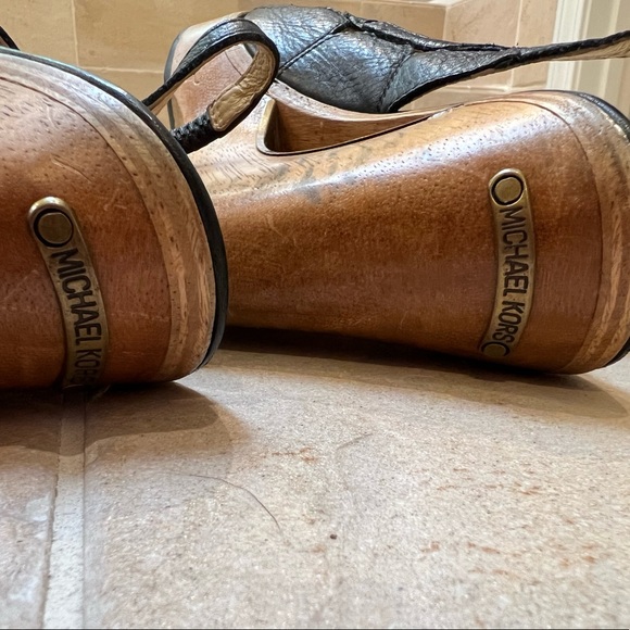 Black Michael Kors Platform Sandals wood cutout sole. - Picture 3 of 5